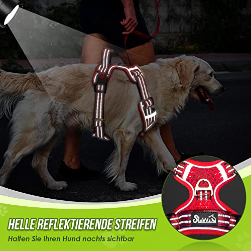 Eyein Hundegeschirr für Kleine Mittelgroße Hunde, Air Mesh Atmungsaktiv Brustgeschirr mit weichem Griff und Abschließbare Karabiner, ausbruchsicher reflektierend Hund Geschirr für Welpen, Rot, XS