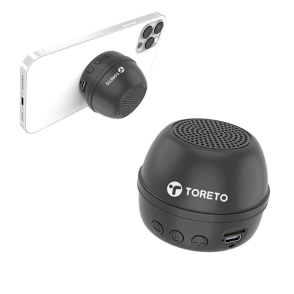 Toreto 6W Bluetooth Speaker, 4 Hours Playtime HD Sound, Rubber Finish, Bluetooth 5.3v/USB/TF Card/Aux in, Speaker for Phone, Laptop, Tablets, Easy Controls, Portable Speaker (Magno Beat, Black)-picture-15