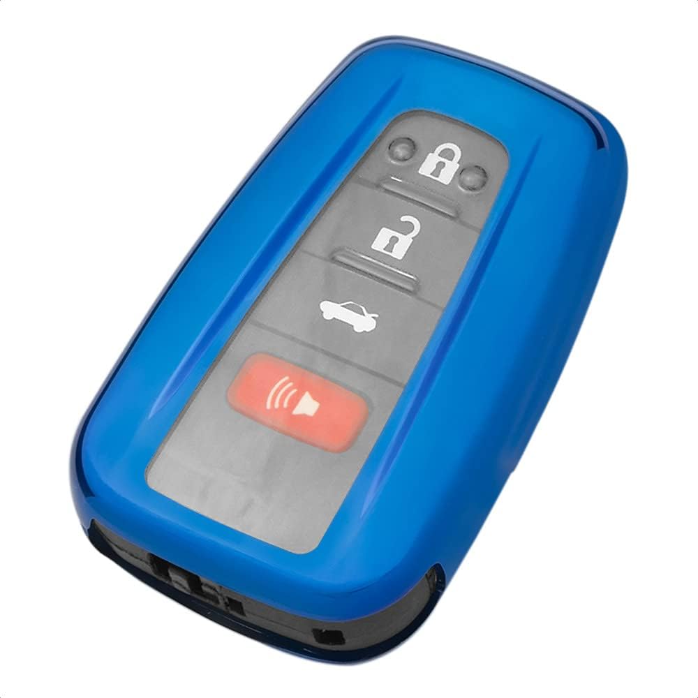 Smart Key Fob Case Blue TPU Protective Cover Compatible with Toyota Avalon Camry C-HR Corolla Prius Prime RAV4 2 3 4 Button Keyless Entry Remote Control Accessories