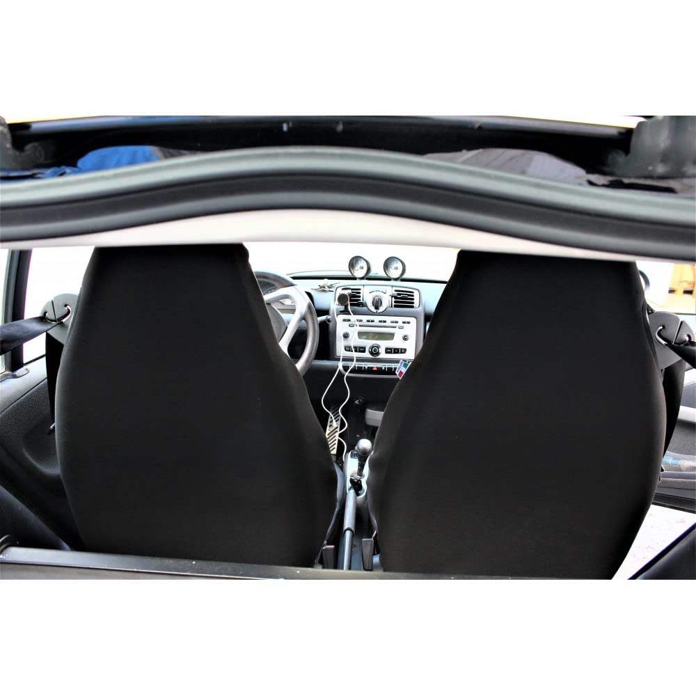 Italfodere - Coprisedili in Pelle Nera Compatibili con Smart Fortwo 450/451 - Anteriori - Fatti a Mano - Eleganti e Resistenti - Accessori Auto Interno - Made in Italy