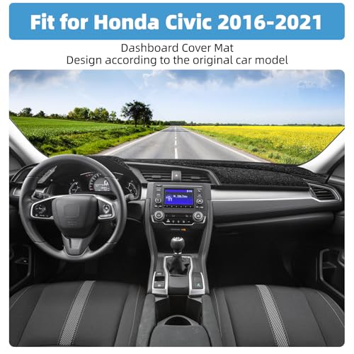 Image of Dash Cover Mat Compatible with Honda Civic 2016-2021 Non-Slip Dashboard Cover Mat Sunshade UV Rays Protector Interior Accessories