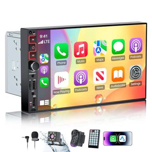 9' Double Din Car Stereo with Wireless Apple CarPlay & Android Auto,QLED IPS Touchscreen Double Din Radio,1080P Backup Camera, Mirror Link, Voice Control, Bluetooth 5.3, GPS, AM/FM, Type-C, EQ, SWC