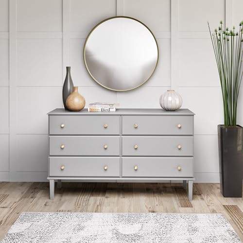 Image of Prepac Lux Dresser, Grey Dresser for Bedroom, Chest of Drawers with 6 Drawers 18.5 inch D x 56.25 inch W x 33 inch H, GDBR-2306-1