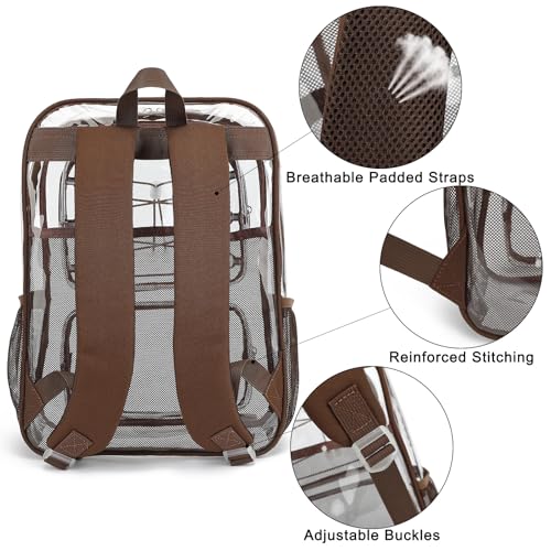 Clear Backpack for Girls Women, Heavy Duty Transparent School Backpacks See Through PVC Bookbag for College Work Security Travel (Coffee)3