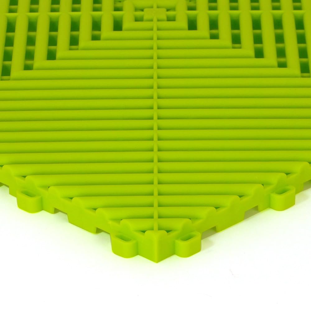 Lot de 25 dalles de sol clipsables - VERT VIF - (4m²) pour garage, cellier, atelier, abris de jardin. Effet Damier 40x40cm, ép.1,8cm, Marque CLIC & dalle, série CLASSIC, Intérieur-Extérieur.