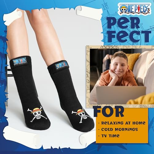 One Piece Fluffy Socks for Teenagers Soft and Warm Slipper Socks with Sherpa Lining One Size 4-8 Anime Gifts for Him3