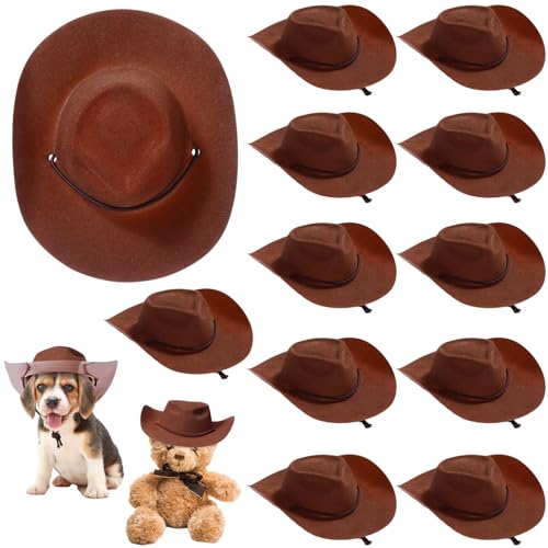 Xtinmee 12 Pcs Mini Cowboy Hats For Party Plastic Tiny Cowboy Hats Cute Miniature Decor For Craft Doll Western Party(Brown)
