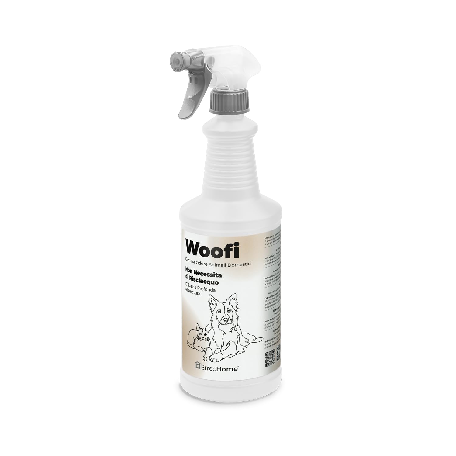 ERRECHOME Woofi, Pet Odour Eliminator, Compatible with Fabrics and Hard Surfaces, 1 L Bottle