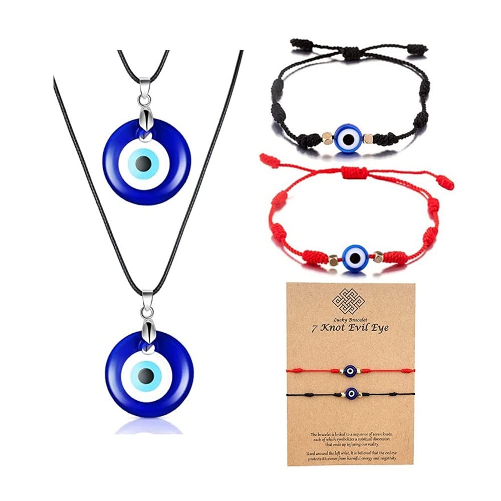 Caiyao Evil Eye Pendant Necklace Glass Leather Rope Chain Turkish Protect Lucky Necklace for Women Men