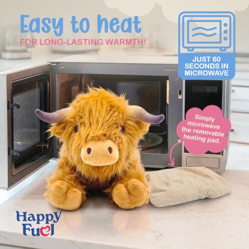 Image of Highland Cow Microwavable Stuffed Animal - 1.5 lb Unscented Heating Pad Plush, Soft Cozy Cute Cow Toy for Relaxation and Comfort, Gift for Women, Girls, Adults & Kids by Happy Fuel