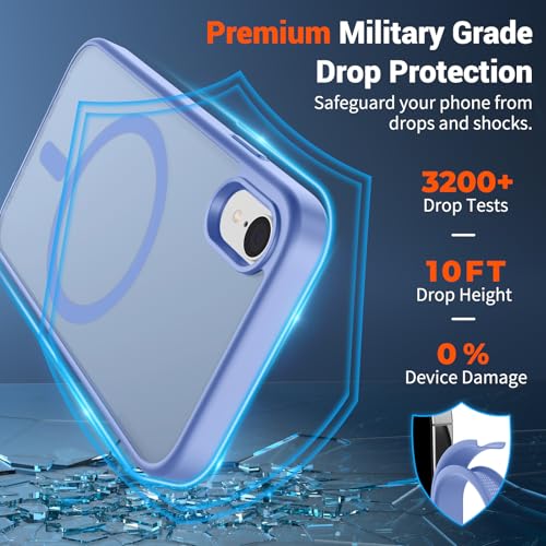 Image of SUPFINE Magnetic for iPhone XR Phone Case Blue Purple | With Screen Protector, Translucent Matte, Compatible with MagSafe, Military Grade Drop Proof, Rugged Shockproof Protective