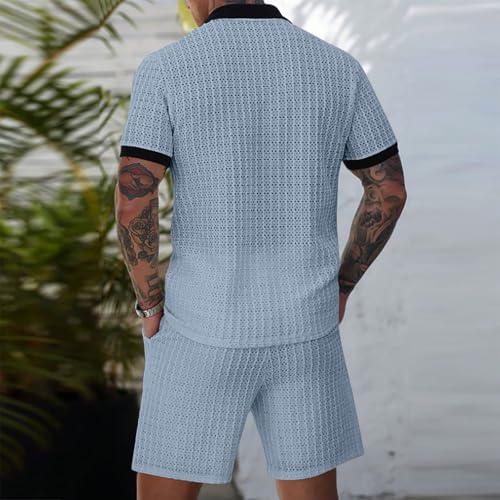 Cambkatl Men's Summer Tracksuit Sets Casual Short Sleeve Lapel Golf Shirt and Shorts 2 Piece Business Outfits with Pockets4