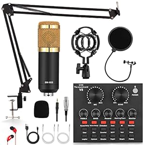 ALPOWL Podcast Equipment Bundle, Audio Interface with All in One Live Sound Card and Condenser Microphone, Perfect for Recording, Broadcasting, Live Streaming (Gold)