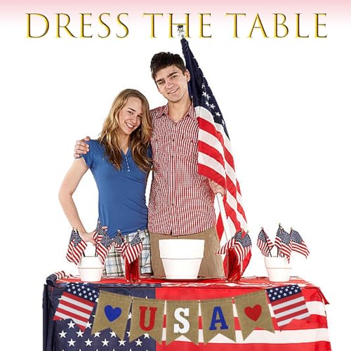Image of 2 Pcs USA Independence Day Banner Celebration American Flag 4th of July Decorative Fireplace Red White Blue Theme Party Decoration Supplies Memorial Day