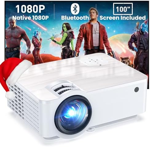 GROVIEW Projector, 1080P Bluetooth Mini Projector with 100” Proje...