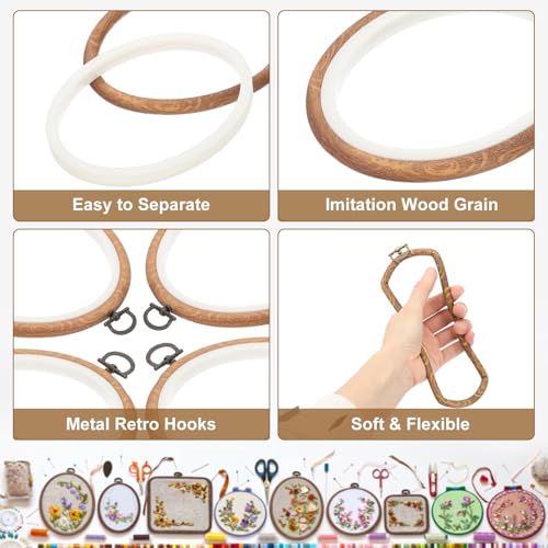 Image of PATIKIL 10 Pieces 4.7 inchx3.5 inch Embroidery Hoops Frame Imitated Wood Oval Cross Stitch Hoop Ring for Embroidery Art Craft Handy Sewing Decoration