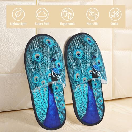 Beautiful Blue Peacock Print Women Slippers Home Furry Shoes Keep Men Couples Shoes Warm For Women-3