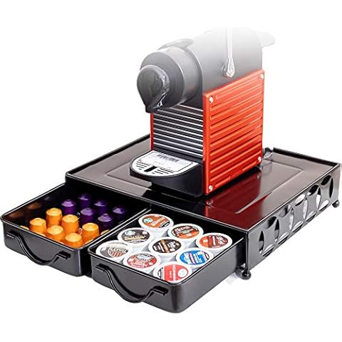 Coffee Pod Holder, Coffee Capsule Holder, Capsules Storage Drawer for Tassimo Pods/Nespresso Capsule Pods/Nescafe Dolce Gusto Pods/Lavazza Pod etc, Holding up to 60 Coffee Pods - Black Cover