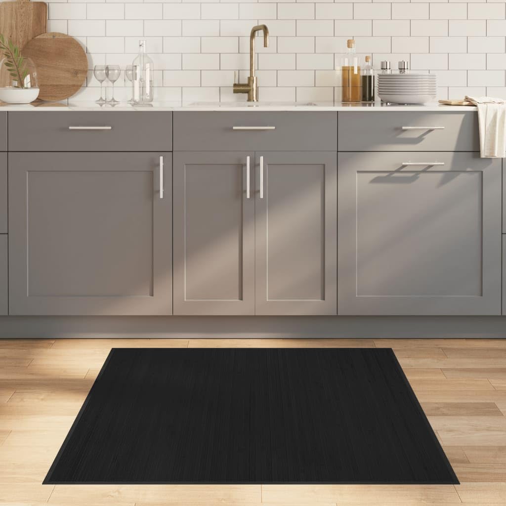 Tapis en bambou noir 100 x 100 cm – Tapis de sol carré en fibre naturelle avec dessous antidérapant – Tapis en bambou robuste pour salon, cuisine et couloir