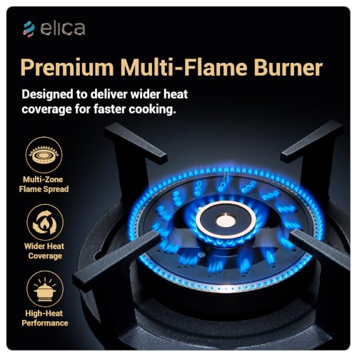Image of Elica 60 cm 4 Burner Auto Ignition Hob | RG FLEXI DFS AB 4B 60 DX | 8 mm Toughened Glass, Direct Vertical Flame Brass Burners, Fully Sealed Burner Design, 2 Year Comprehensive Warranty