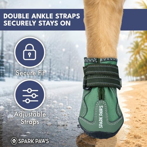 Image of Spark Paws 365 Dog Shoes - All-Weather Paw Protection | Winter Snow Boots & Summer Hot Pavement Booties for Dogs | All-Terrain, Water-Resistant, Green - Size 8