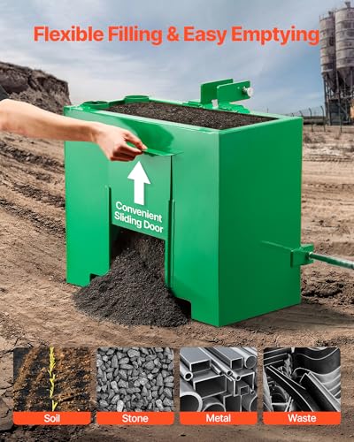 Image of VEVOR Ballast Box, 3-Point Category 1 Tractor Ballast of 800 lbs Capacity, with Standard 2 Inch Hitch Receiver, Heavy-Duty Steel 3.2 ft Large Volume Durable Loader Attachment with Sliding Door, Green