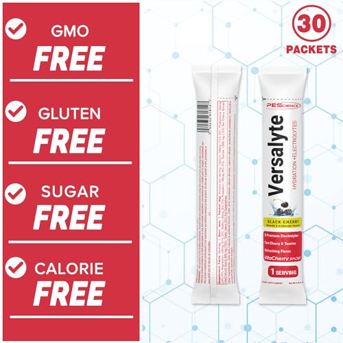 Image of PEScience Versalyte Electrolyte Hydration Packets, Sugar Free Electrolyte Powder with Magnesium, Taurine, Antioxidants, Trace Minerals, Low Sodium - Black Cherry, 30 Servings