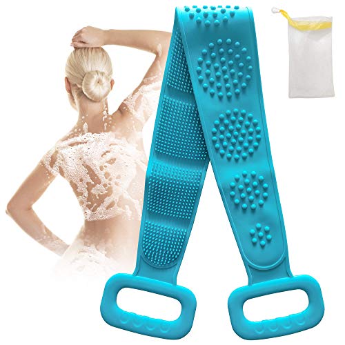 Silicone Back Scrubber for Shower, Joyvio Silicone Body Scrubber, Silicone Shower Towel, Bath Body Brush, 31.5'' Lengthen Deep Cleansing Comfortable Massage Scrubber for Men and Women Green