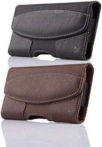 2 Pack Cell Phone Holster Case for iPhone 12 Pro Max, kiwitatá Nylon Pouch Belt Clip/ Loops Belt Holder with Card Slot for iPhone Xs Max 13 Pro iPhone 8 Plus 12 Galaxy S20 FE S10+ (Black/Brown)