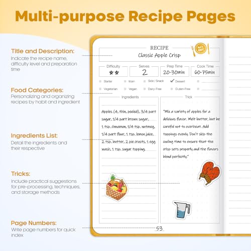 WEMATE Recipe Book to Write in Your Own Recipes, Yellow