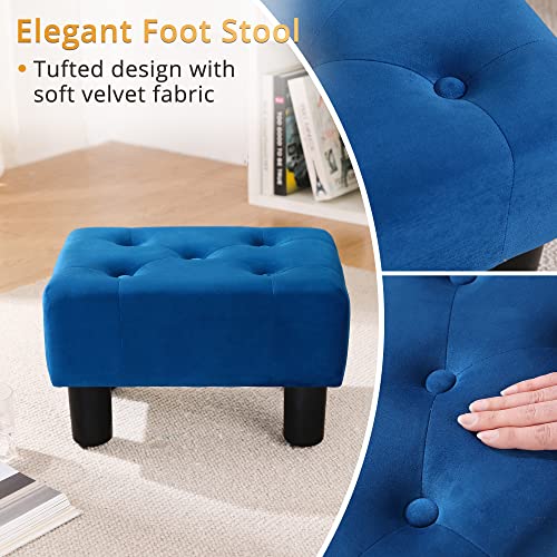Image of LUE BONA Small Tufted Foot Stool, Velvet Ottoman Elegant Foot Stools Ottoman with Plastic Legs, 9''H, Rectangle Footstool for Adult with Non-Slip Pads,Foot Rest for Living Room,Couch, Navy Blue