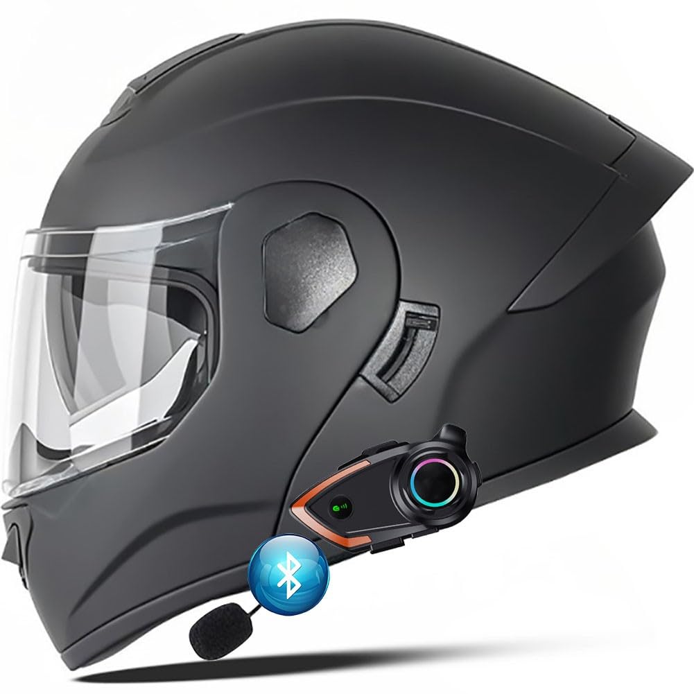 Klapphelm Motorrad Integrierter mit ECE-Zugelassener Bluetooth-Helm Leise Motorradhelm mit Anti-Fog-Doppelvisier Motorradhelm Vollvisier Motorrad Rennhelm für Männer Frauen M~XXL