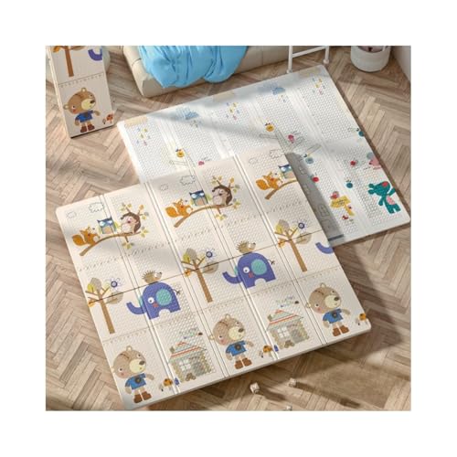 Barkolau ベビープレイマット 折り畳み 160x180x1cm リバーシブル XPE素材 軽量 厚手 赤ちゃん 子供用 幼児 ベビーマット 滑り止め 防水防汚 安全無味 衝撃緩和 防寒防湿マット フロアマット クロールマット 可愛い 知育 遊び (