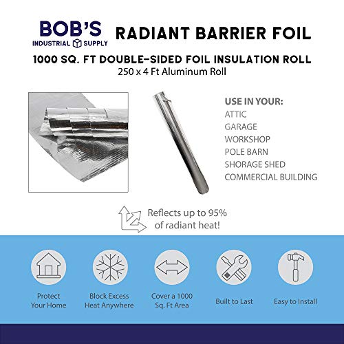 BISupply Radiant Barrier Foil - 1000 Sq. Ft Double-Sided Radiant Heat Foil Reflective Insulation Roll, 250 x 4 Ft