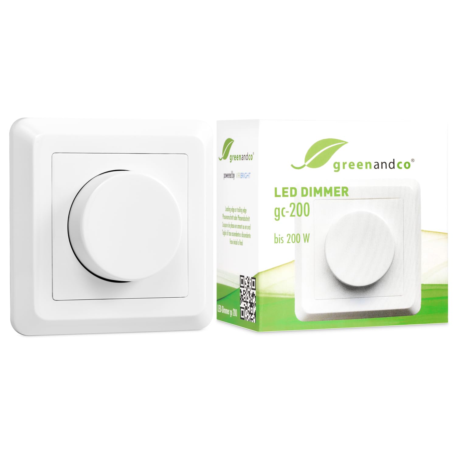 greenandco® gc-200 Flush-Mounted 2-Way LED Dimmer Switch 1-200 W, Also Works with Halogen and Incandescent Bulbs, White