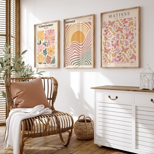 Générique Lot de 3 affiches esthétiques, toile aquarelle esthétique à fleurs roses, peinture murale botanique abstraite, impressions d'art pour salon, chambre et bureau (30 x 40 cm)