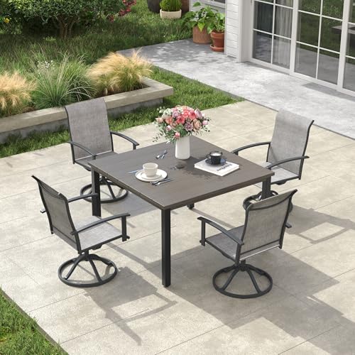 Image of VICLLAX Square Patio Dining Table for 4, Outdoor Patio Table with Umbrella Hole for Garden Lawn Deck Backyard, Antique Grey Tabletop