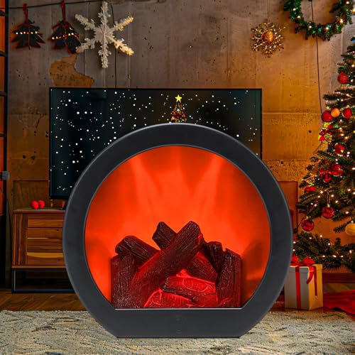 Camino Finto Camino Decorativo a LED, Caminetti Elettrici con Effetto Fiamma, Caminetto Elettrico da Parete Fuoco Finto, Funzionamento USB e a Batteri, Décorations de Noël pour la Maison (Rotondo)