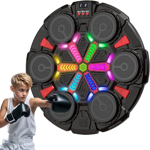 Music Punching Machine for Kids and Adults Bluetooth Wall Mounted Punching Pad with Gloves Rhythm Lights&Two-Player Battle Home Gym Equipment Sport Toys Gifts for Men Boy Girl Teen 3-10+ Year Old