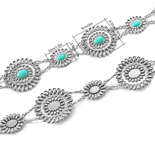 YBO Women Concho Chain Belt Metal Link Western Cowgirl Turquoise Chain Belt for Dress4