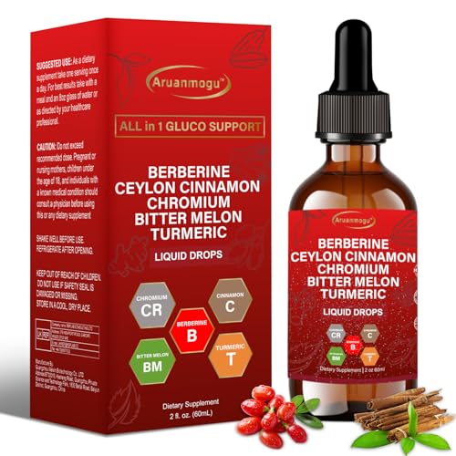 60ML Berberine with Ceylon Cinnamon Supplement Liquid Drops + Bitter Melon Extract, Glucomannan, Gymnema, Chromium, Turmeric, Panax Ginseng, Moringa GLP-1 Support