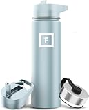 Camping & Hiking Hydration Flask with 3 Lids - Stainless Steel, Double Walled & Vacuum Insulated Water Bottle - Leak Proof & BPA Free (Morning Mist, Straw - 22 oz)