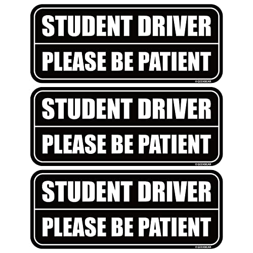 Image of GEEKBEAR Student Driver Car Magnet - Colorful, Reflective, Weather-Resistant - Rectangular 8.7 x 3.5 in (Black /Black, 3 Pack)