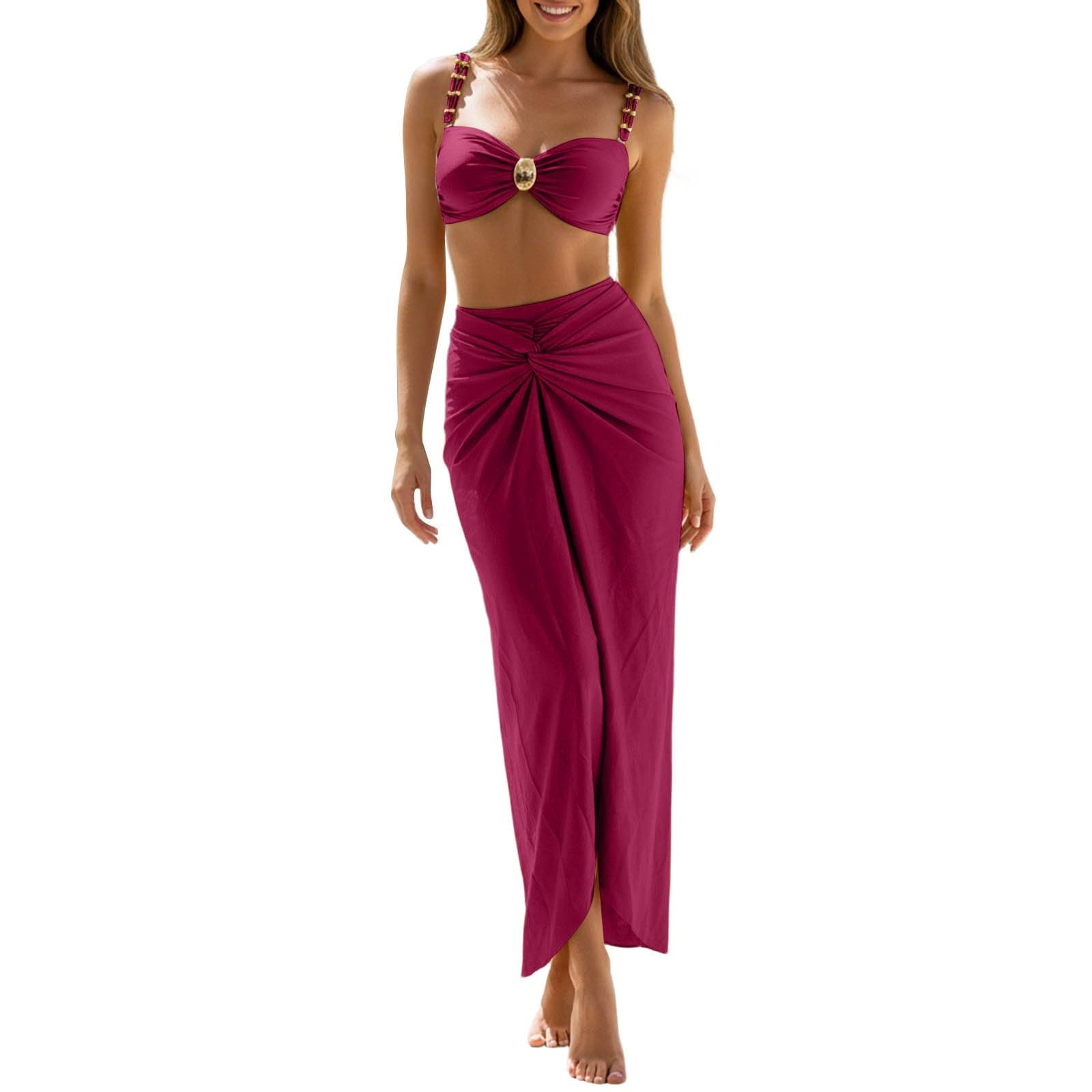 Generico Costumi da Bagno da Donna Bikini Donna Mare Spiaggia e Piscina Bikini Tre Pezzi con Slip Alti E Gonna da Spiaggia Inclusa – Outfit Completo