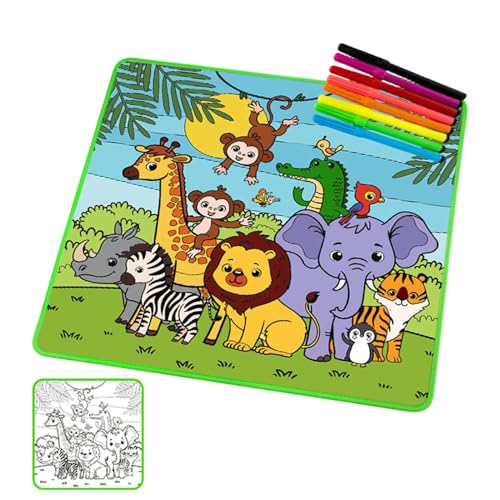 Water Doodle Mat, Reusable Magic Drawing Pad, Educational Graffiti Coloring Mat, (19.69x19.69 in), Cartoon Writing Board for & Kids