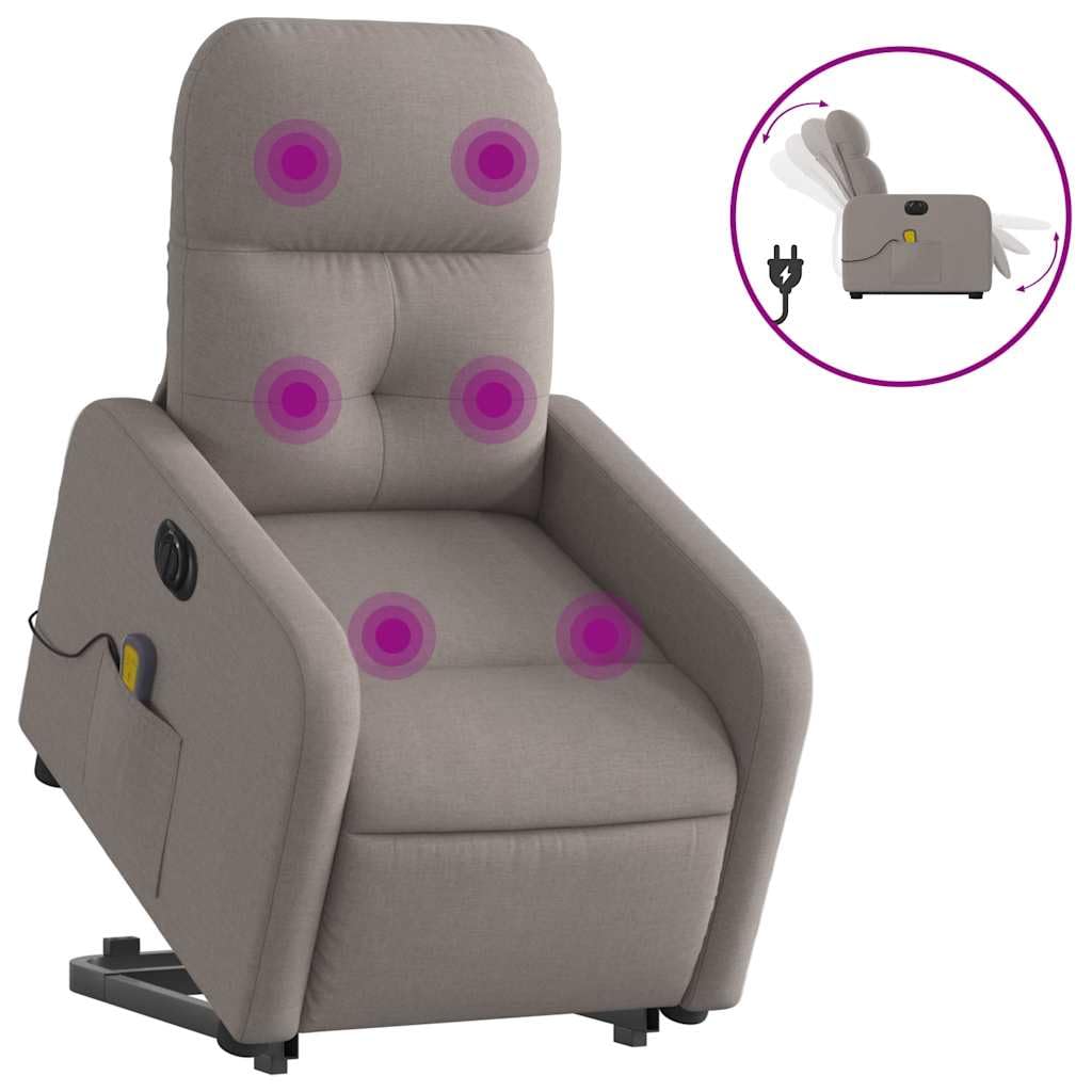 Sillón elevador eléctrico reclinable de tela color pardo con 6 puntos de vibración, función de elevación e inclinación de 135 grados, cómoda y práctica