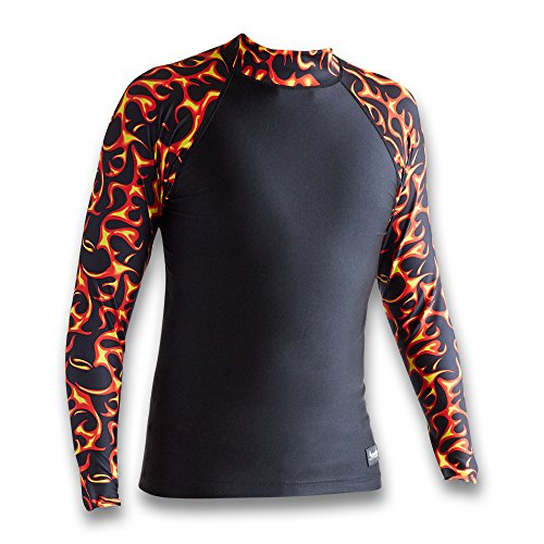 Aeroskin Unisex-Adult Nylon Long Sleeve Rash Guard with Patterned Sleeves - Wildfire