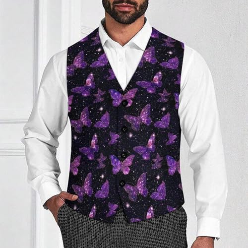 Glitter Butterfly Galaxy Suit Vest for Men Waistcoat Dressy V Neck Button Down Sleeveless Business Jacket Coat4