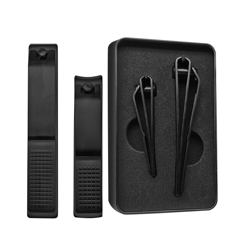 Nail Clippers Set Sharp Black Nail Cutter Fingernail Toenail Clipper with Case Large and Small 2 Piece Black