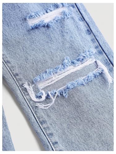 SweatyRocks Girl's Ripped Cut Out Jeans Distressed Straight Leg Denim Pants Trousers4